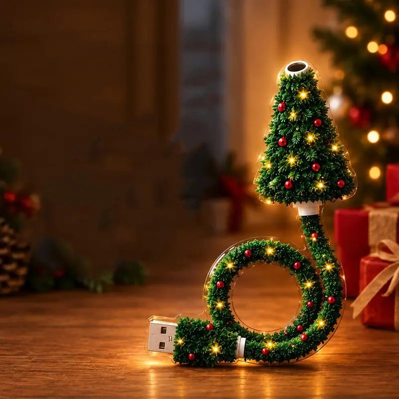 USB Christmas tree projector light with a flexible wreath-shaped stem